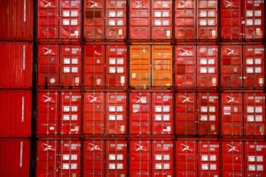 Stacked shipping containers